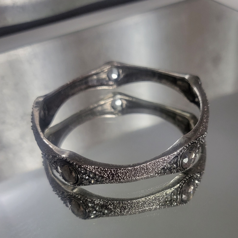 Pewter Gray Metal Bangle with inset CZ stones- missing 4 small stones